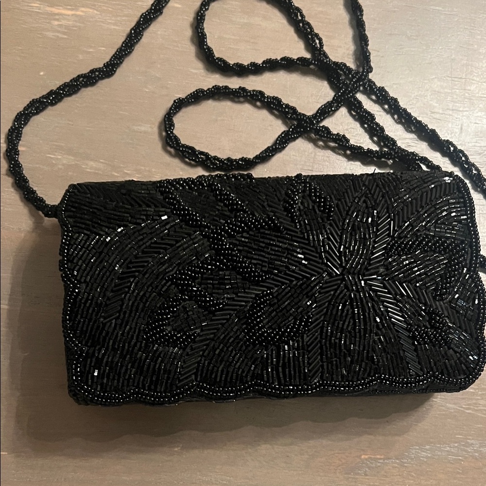 Elegant Black Beaded Clutch